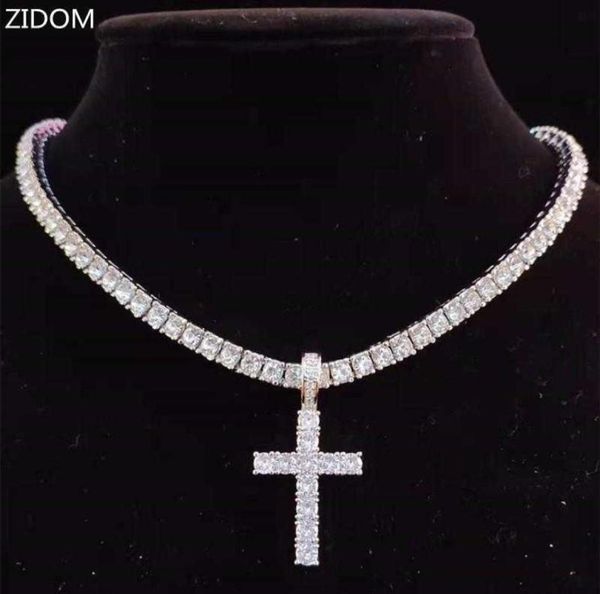 

pendant necklaces men women hip hop cross necklace with 4mm zircon tennis chain iced out bling hiphop jewelry fashion gift7499811, Silver