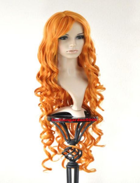 

40quot pumpkin orange curly wavy costume cosplay party wig07849381, Black;brown