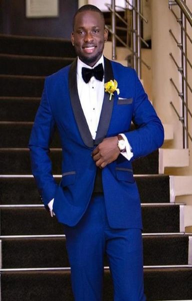 

brand new royal blue men wedding tuxedos groom tuxedos black lapel one button men blazer 2 piece suitjacketpantsti1415968, Black;gray