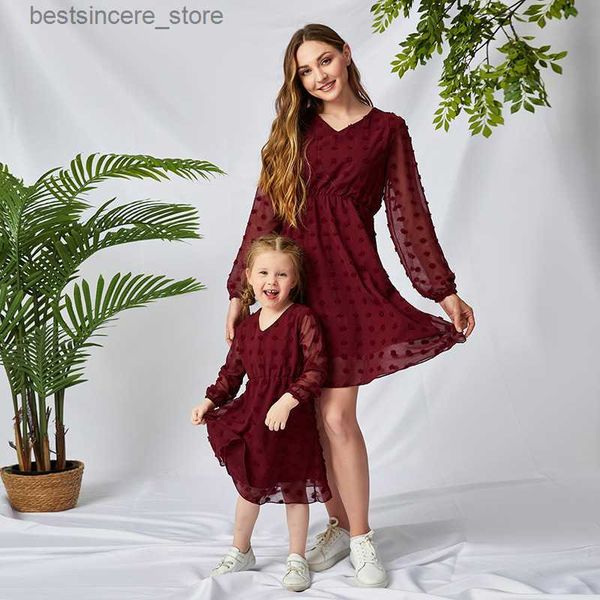 

parent-child wear summer new solid skirt mother and children princess dress family matching outfits long sleeve cute clothes, Blue