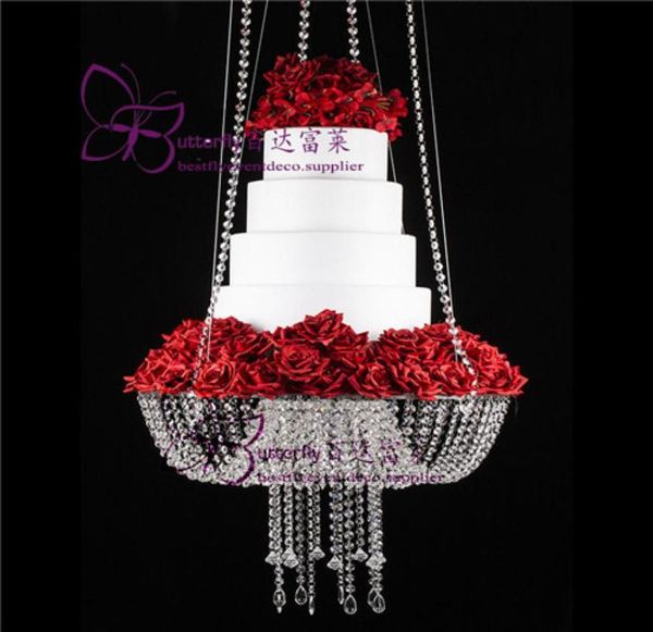 

18 inch crystal chandelier style drape suspended swing cake stand round hanging cake stands wedding centerpiece7657438