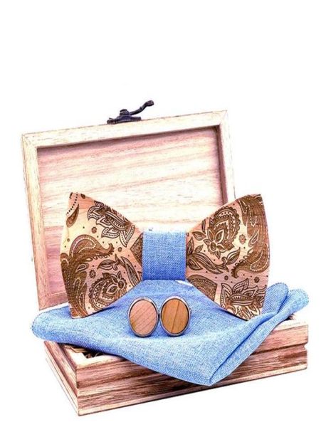 

bow ties sitonjwly 3d printed wooden sets for mens handkerchief bowtie cufflinks handmde wood bowties gravatas neckwear setbow9957878, Black;gray