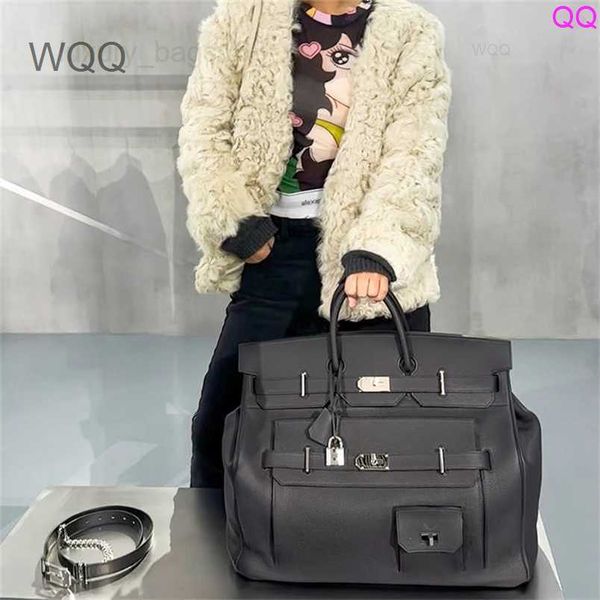 

totes h ermess birkins 50cm litchi pattern extra large bag 50cm business trip luggage bag large capacity handheld bag tide