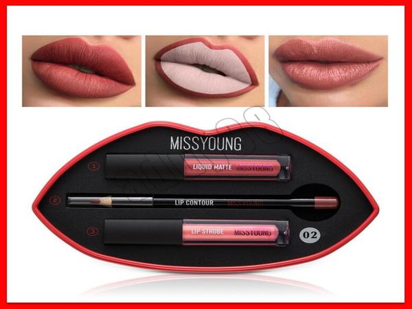 

2019 new lip makeup missyoung matte liquid lipstick lip liner shimmer lipgloss 3 in 1 lip make up set4664735