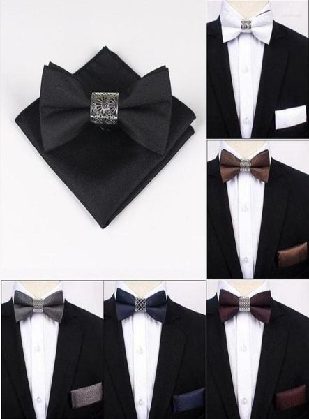 

bow ties original metal silver floral core two layer neck bowtie solid tie men039s fashion adjustable bowties for men pocket sq7094091, Black;gray