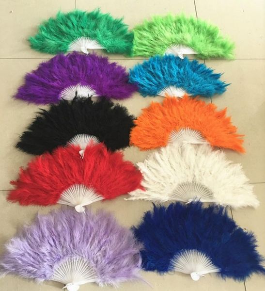 

100pcs lot wedding colors feather folding hand fans dance fan whole7006929