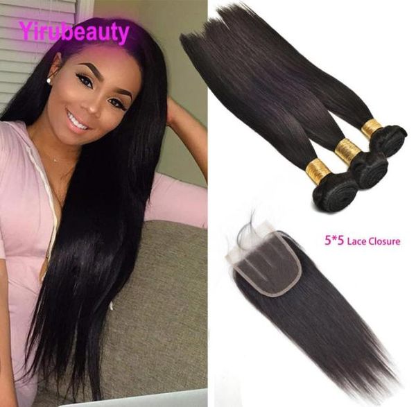 

brazilian 100 unprocessed human hair 3 bundles with 5x5 lace closure silky straight virgin hair baby hairs 1028inch bundle8696797, Black;brown