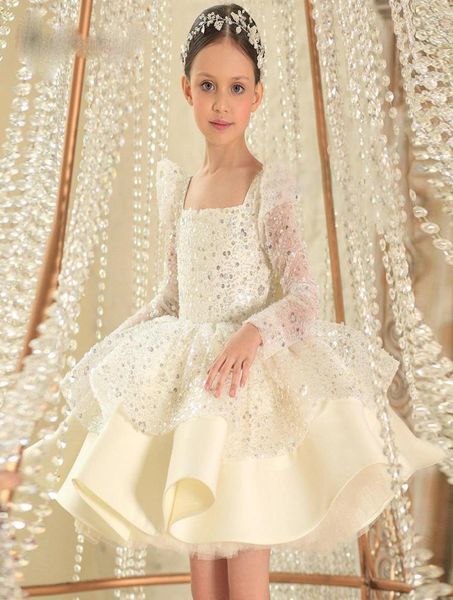 

glitter 2022 white sequined flower girl dresses long sleeves birthday wedding guest robe de demoiselle princess communion7477730, White;blue