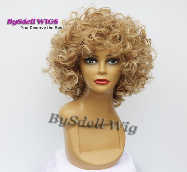 

short big curly wig afro fluffy dark ombre light blonde tip color heat resistant wavy hair african american wigs for black women9771392