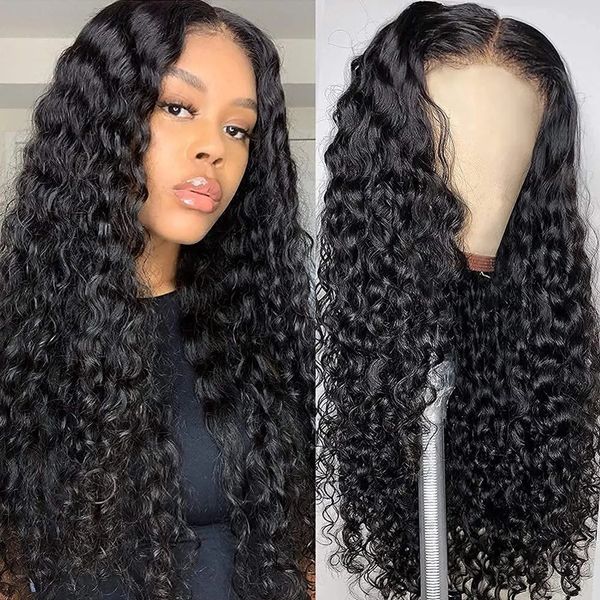 

human hair wig deep wave hd closure wig lace frontal wig glueless preplucked 150density wigs 13x4 deep wave front wig, Black;brown