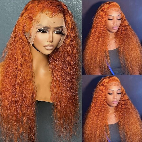 

lace s ginger orange 13x4 13x6 transparent deep wave frontal hd highlight colored front water curly human hair for women 230629, Black;brown