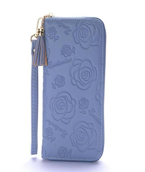 

women tassel wallets long fashion pu leather zipper wallet female clutch money wild solid color flowers coin purse8843940, Black