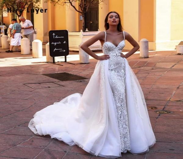 

new arrivals mermaid wedding dresses with removable train vestido de noiva sereia shoulder straps backless lace gowns8049695, White
