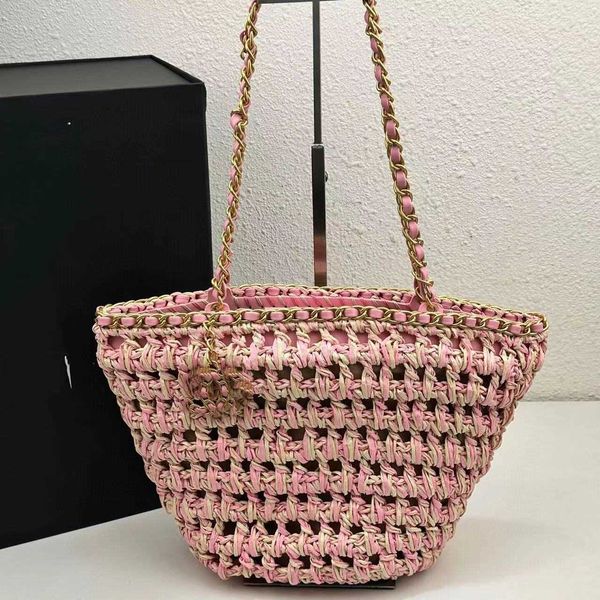 

designer bag c bag fresh and sweet grass woven bag pink and versatile hollow out shopping bag shoulder bag