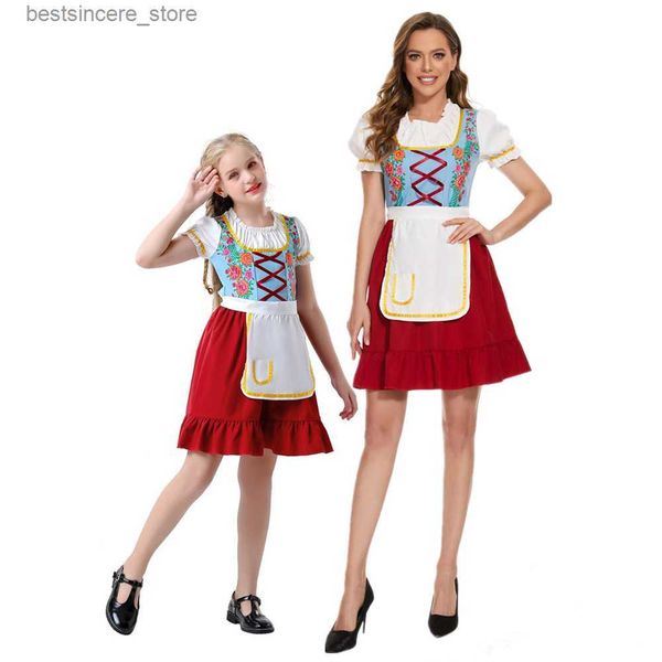 

oktoberfest dirndl costume german bavaria traditional beer girl wench outfit halloween fancy party parent-child dress, Blue