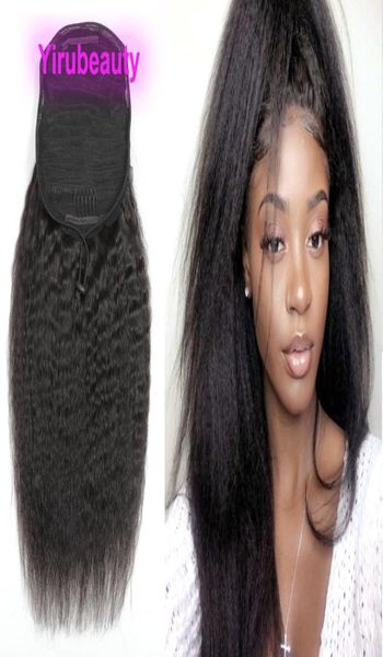 

pontails brazilian virgin hair kinky straight 100g malaysian indian peruvian 100 human hair extensions kinky straight ponytails 87721598, Black