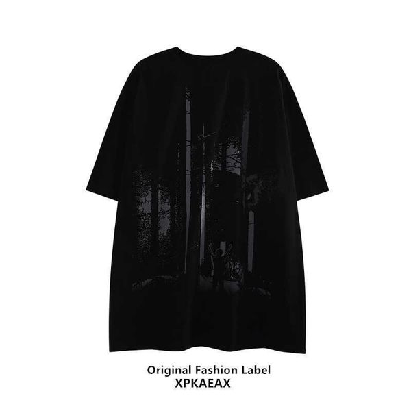 

american retro stussys vintage dark high street 5/4 sleeve t-shirt loose short sleeve men spaceman, White;black