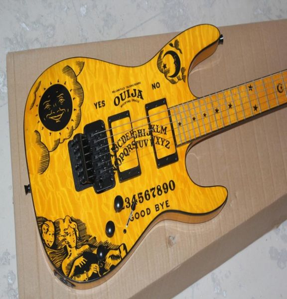

ltd kirk hammetts flame maple yellow kh2 ouija electric guitar star moon inlay floyd rose tremolo emg pickups black hardwar8149008