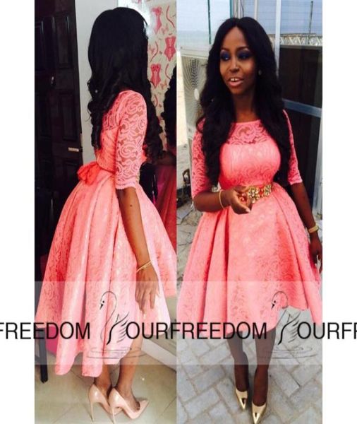 

2019 african fashion evening dresses jewel neck 12 sleeve hi lo ball gown bridesmaid dresses party prom wears custom made nigeria5564038, Black;red