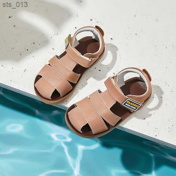 

sandq children beach sandals genuine leather summer shoes boys kids navy camel straps clogs classical 2021 new primary school, Black;red