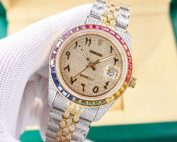 

brilliant r o l e x bust down watch datejust full diamond wristwatch 68dr mechanical movement watches for men 41mm montre de luxe homme with, Slivery;brown