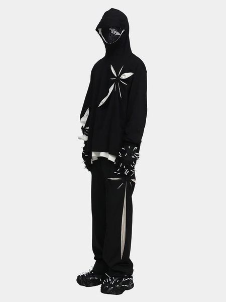 

2023ss men kusikohc flower cutting deconstruction splicing double-layer loose hoodie sweater coat hoodie, Black