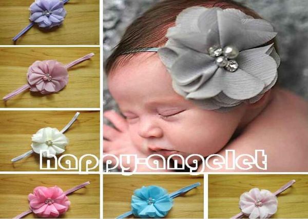 

40pcs 3quot chiffon hair bow flower hair accessories kids baby pearl lace applique stretchy ropes elastic headband skinny hair b7967103, Slivery;white
