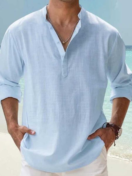 

men's linen shirt casual shirt beach shirt henley shirt black white pink long sleeve plain henley spring summer hawaiian holiday clothi, White;black