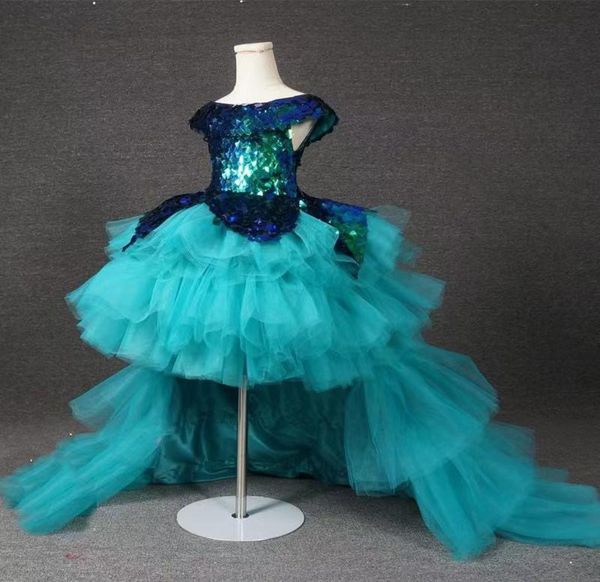

green vintage flower girl dresses lace tulle flower girl dress sequined high low sleeveless puffy pageant gown holy communion dres2126710, White;blue
