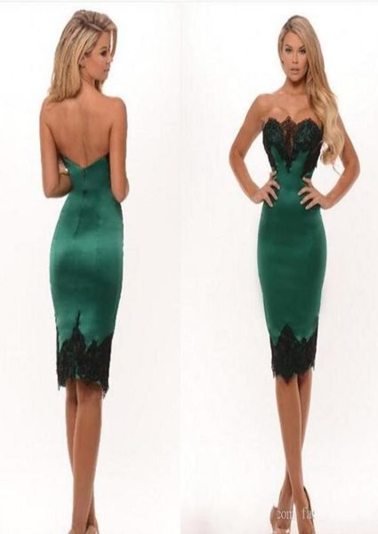 

green and black strapless cocktail dresses knee length satin sheath short prom gowns women party wear5551826