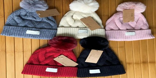 

australia designer knitted hats winter pompon beanies women girls fur pom skull caps bonnet trendy label crochet hat chunky knitti3242084, Yellow