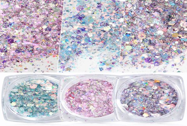 

1 box nail mermaid glitter flakes sparkly 3d hexagon manicure nails art8441320, Silver;gold