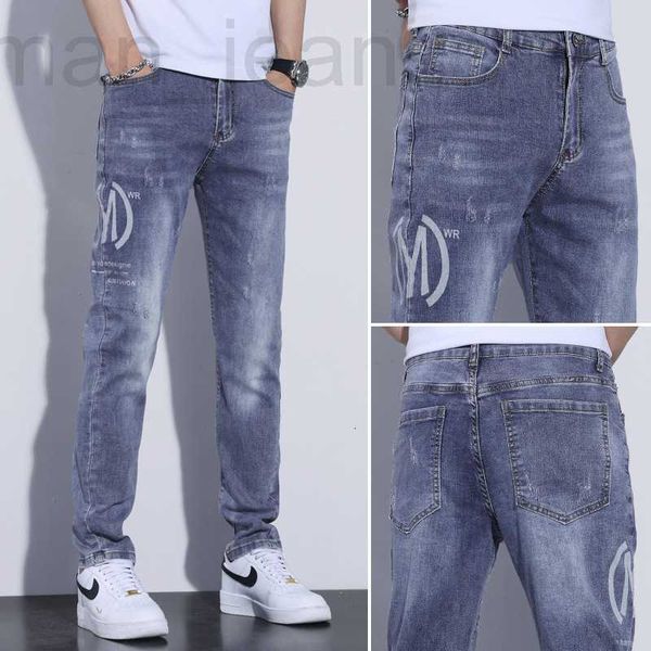 

men's jeans designer 2023 fashion brand new elastic feet slim fit spring/summer thin trendy youth pants loose uhpj, Blue