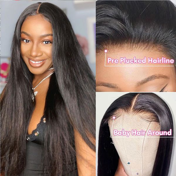 

13x6 lace front human hd lace frontal human hair wigs 26inche brazilian straight lace frontal wig for black women, Black;brown