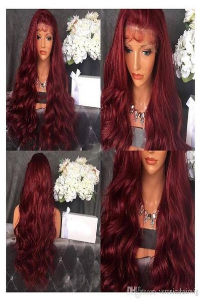 

burgundy wine red body wave african american wigs high temperature fiber hair glueless synthetic lace front wigs with bab6587598, Black