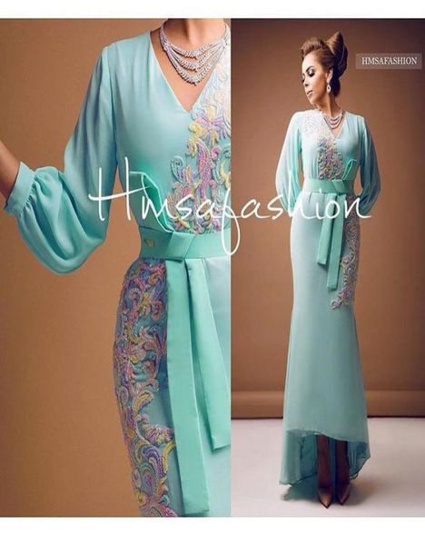 

mint green prom dresses 2016 with beaded embroidery long sleeves sheath hi lo v neck chiffon evening dresses9864435, Black