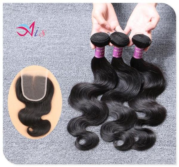 

brazilian hair 3 bundles lot with lace closure 100 brazilian hair human hair weaves wavy body wave hair extensions3465305, Black