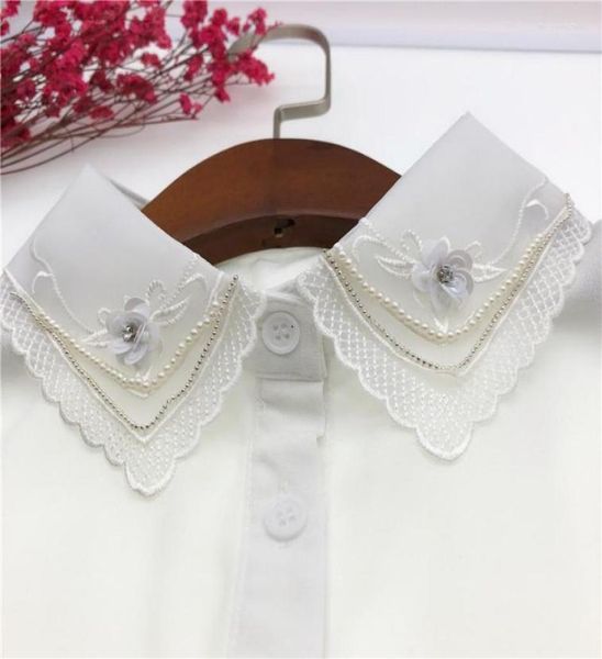 

bow ties 2022 korean floral beads lapel fake collar half shirt blouse detachable collars female false necklace nep kraagie5483242, Black;gray