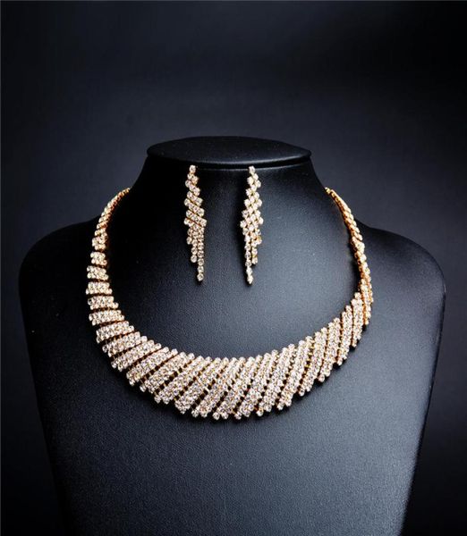 

gold bridal crystal jewelry set necklace earrings wedding jewelry sets for bride bridesmaid women bridal accessories9604768, White