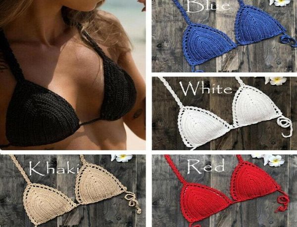 

bikini handmade crochet women boho beach bralette solid halter knitted swimsuit brazilian bikinis bathing twopiece suits4864428