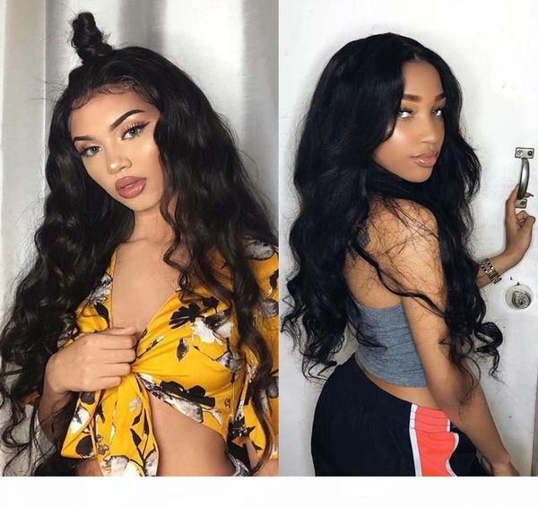 

brazilian body wave wig lace front human hair wig natural color glueless full lace wig with bleached knots9405562, Black;brown