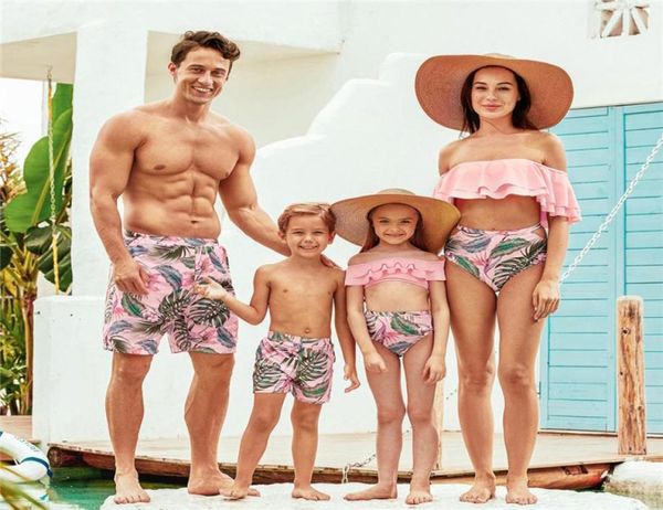 

family matching outfits new summer flounce plant print swimsuits swimwear look for women girls men boys3667896, Blue