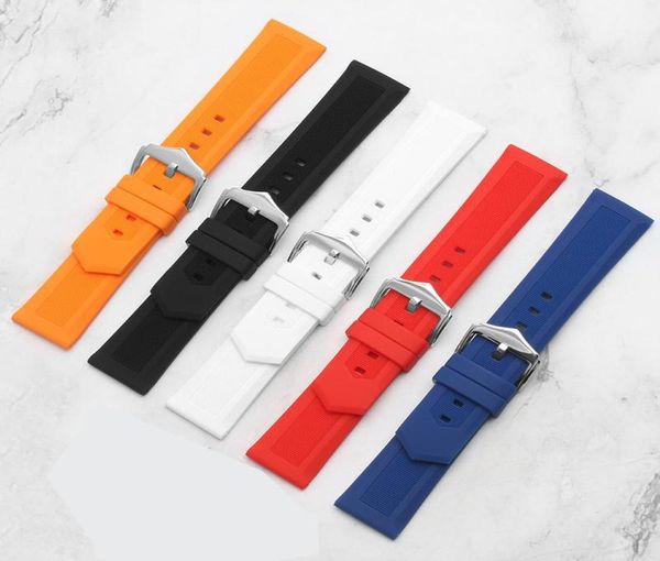 

watch bands 20mm 21mm 22mm 23mm 24mm 26mm 28mm black orange red blue white silicone rubber band replace for brand strap watchband9602561, Black;brown