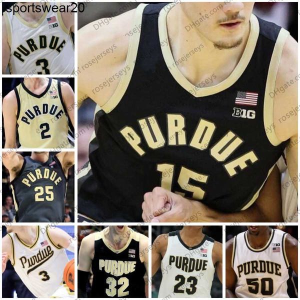 

college wears custom ncaa purdue boilermakers basketball jerseys 15 zach edey 3 braden smith 2 fletcher loyer 1 caleb furst black white gold, Black;red