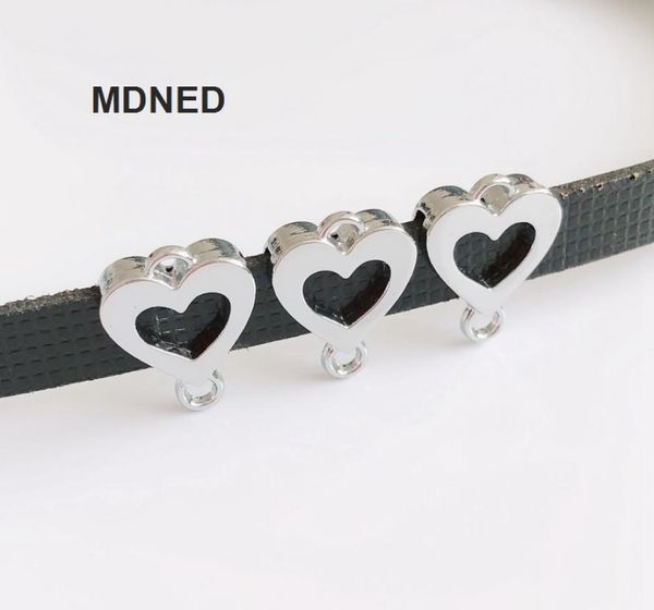 

20pcs diy accessory 8mm inner dia 12mm12mm smoth face heart slide charm bead diy 8mm dog cat collar wristband5405656, Bronze;silver