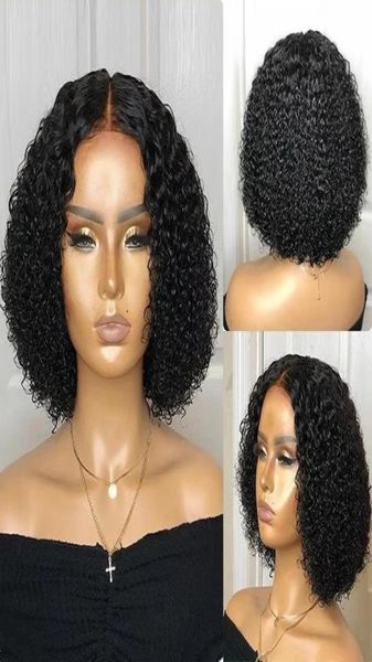 

celebrity hairstyle small kinky curly lace closure wigs indian remy 130 density african hd front wig diva15229871, Black;brown