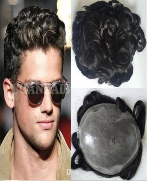 

natural hairline lace front afro curl toupee wavy full pu men toupee black color 32mm wave hair replacement for men 9500742