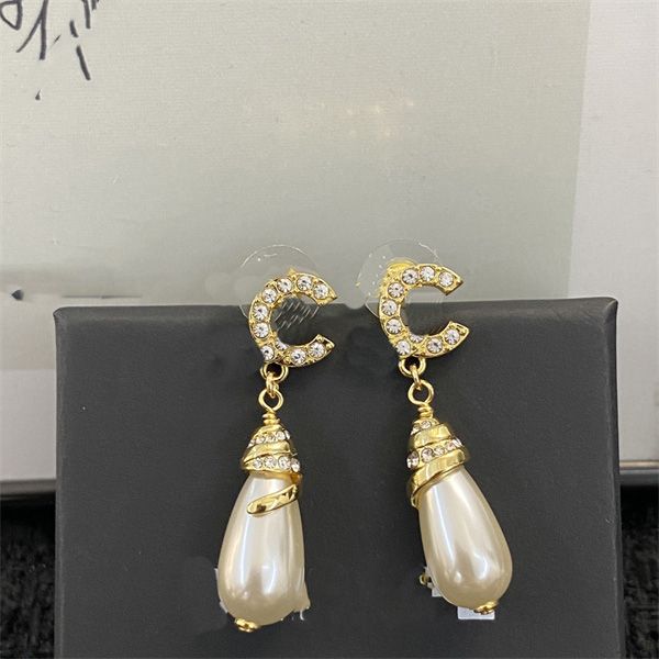 

never fade ccity diamond pearl dangle earrings 20 styles wedding jewelry for womens stud earring 89, Golden;silver