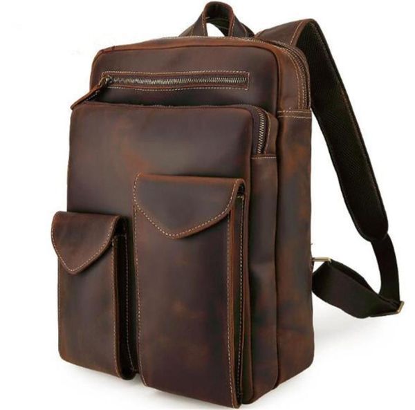 

men039s vintage full grain genuine leather backpack outdoor travel weekender business lapbag school crazy horse rucksack ba5555562