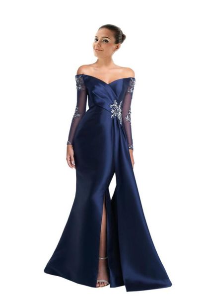 

long sleeves off shoulder evening dresses formal gowns elegant designer illusion crystal beaded long slits prom pageant dres7155066, Black;red